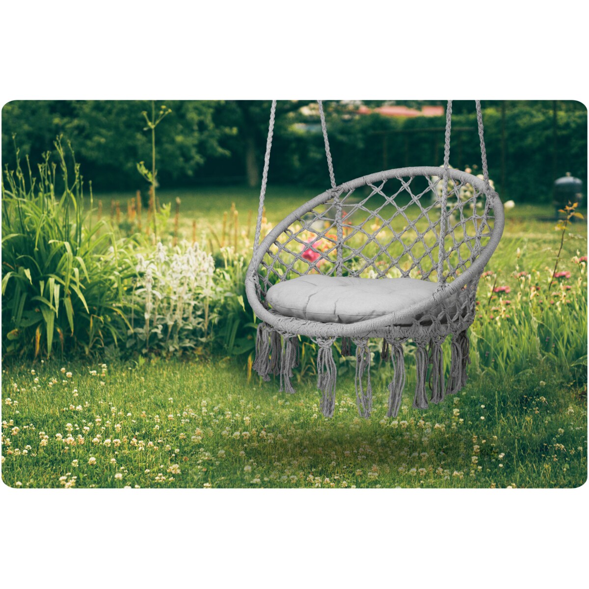 Huśtawka bocianie gniazdo ogrodowa z poduszką fotel wiszący boho Sofotel szara