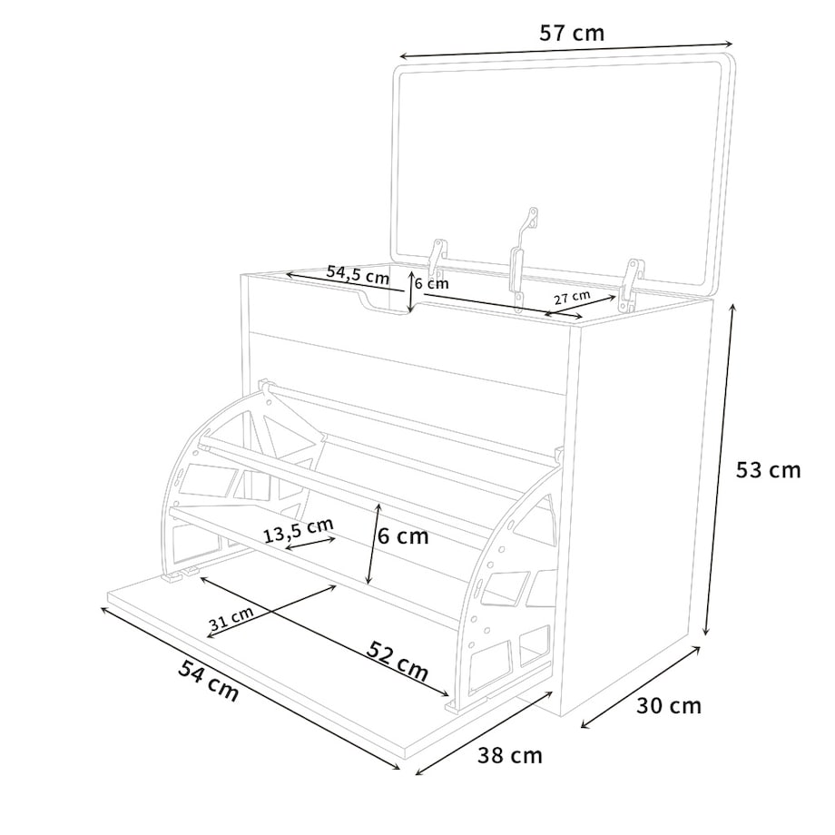 Szafka na buty z siedziskiem i wysuwanymi półkami VAULT, 57 x 30 x 53 cm