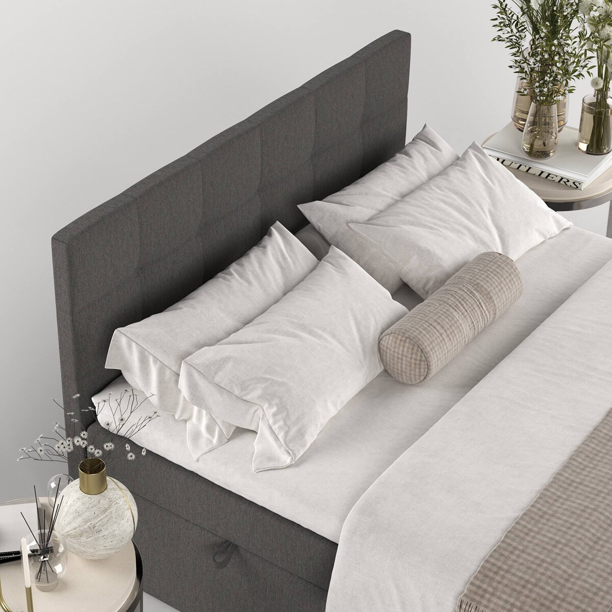 Łóżko tapicerowane LEAN 140x200 z pojemnikiem, Szary, tkanina Inari 96