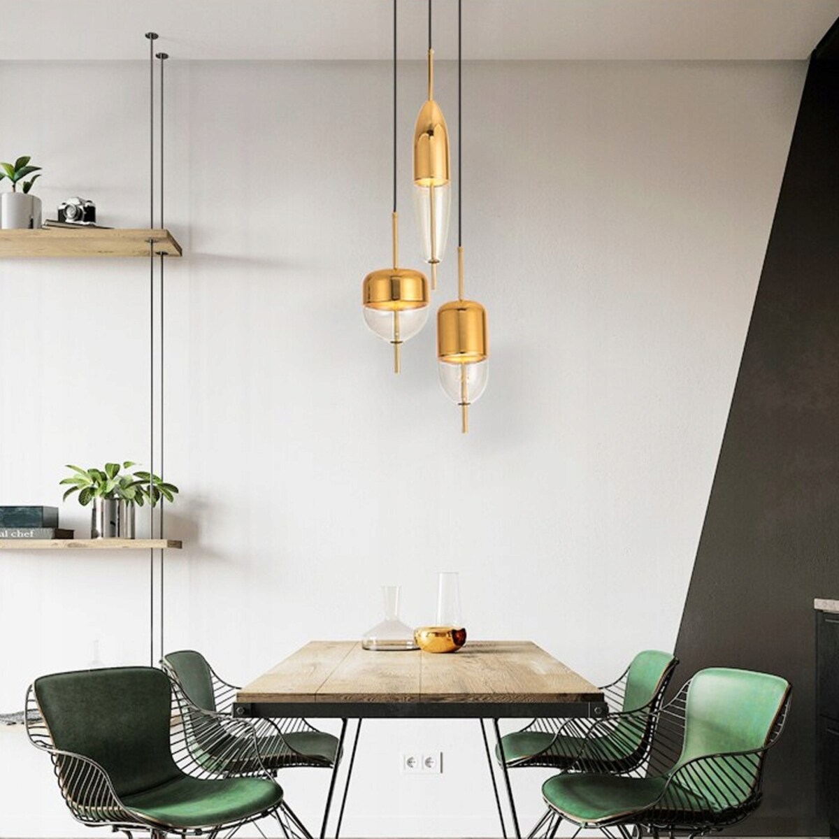 Lampa Wisząca Sufitowa Szklana Metalowa Złota Led