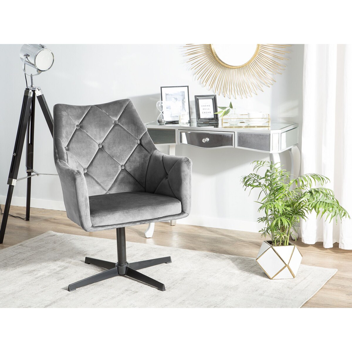 Fotel welurowy szary VAKSALA