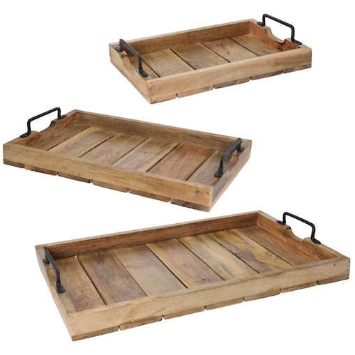 Drewniana taca żeberkowa - 3 sztuki w komplecie
