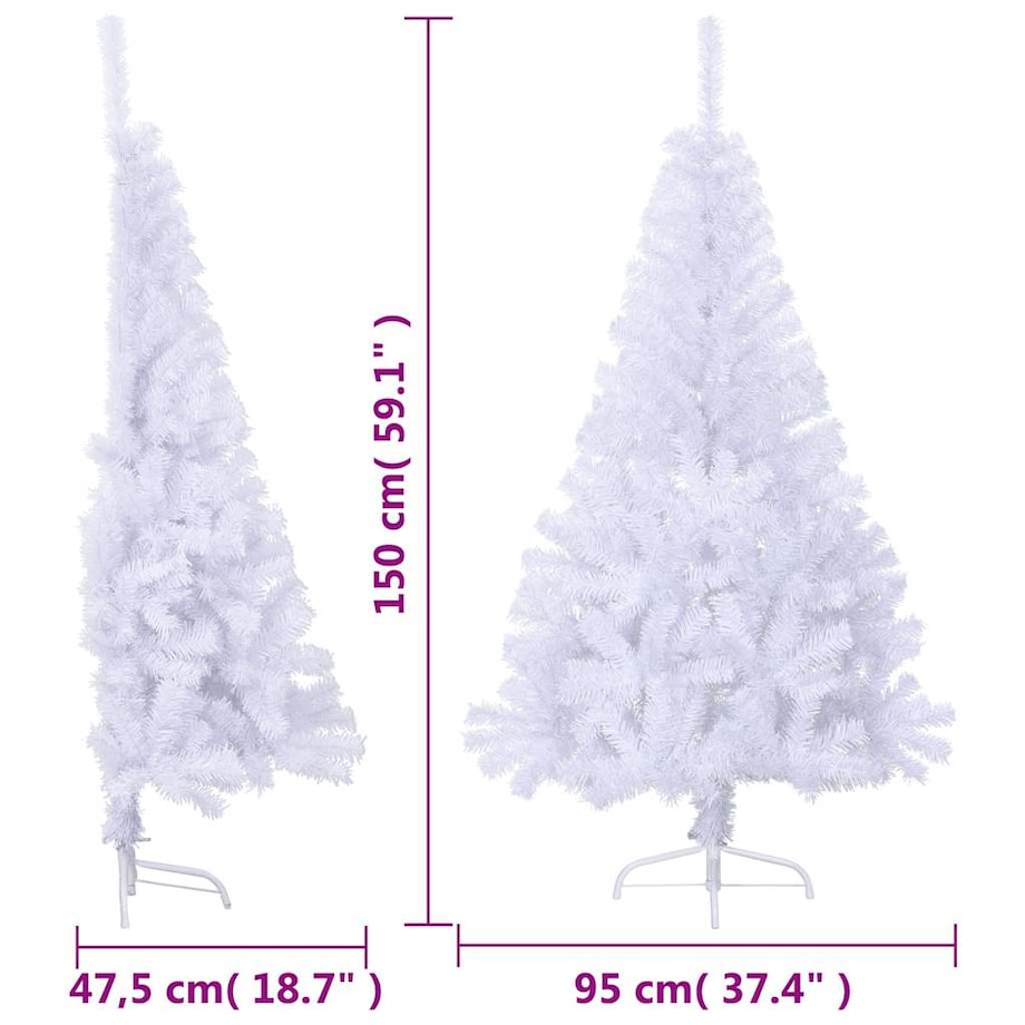 vidaXL Sztuczna choinka ze stojakiem, połówka, biała, 150 cm, PVC