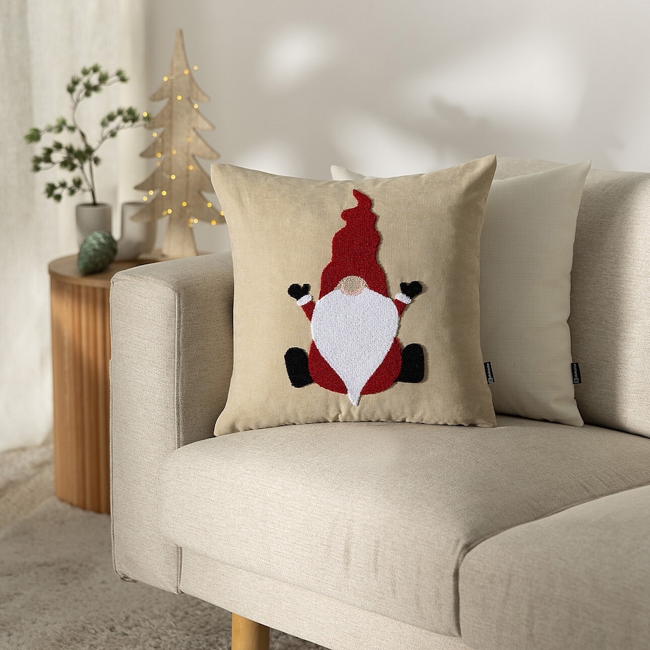 Poszewka na poduszkę Christmas Gnome 43x43 cm boże narodzenie, święta, świąteczne, biały-kremowy-czerwony, 43 x 43cm