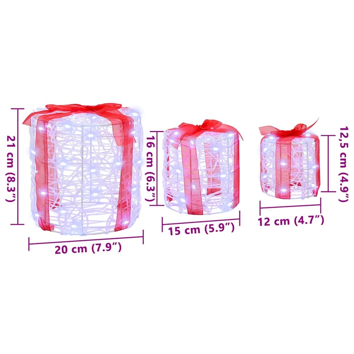 vidaXL Dekoracja Pudełka Prezentowego 3 pcs Zimna biel 20 x 20 x 21 cm