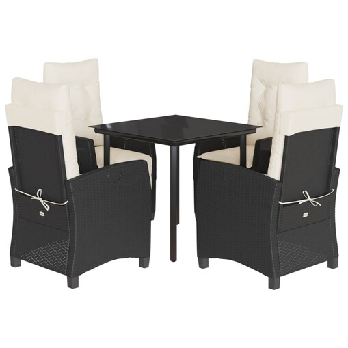 vidaXL 5-cz. zestaw mebli ogrodowych z poduszkami, czarny, polirattan