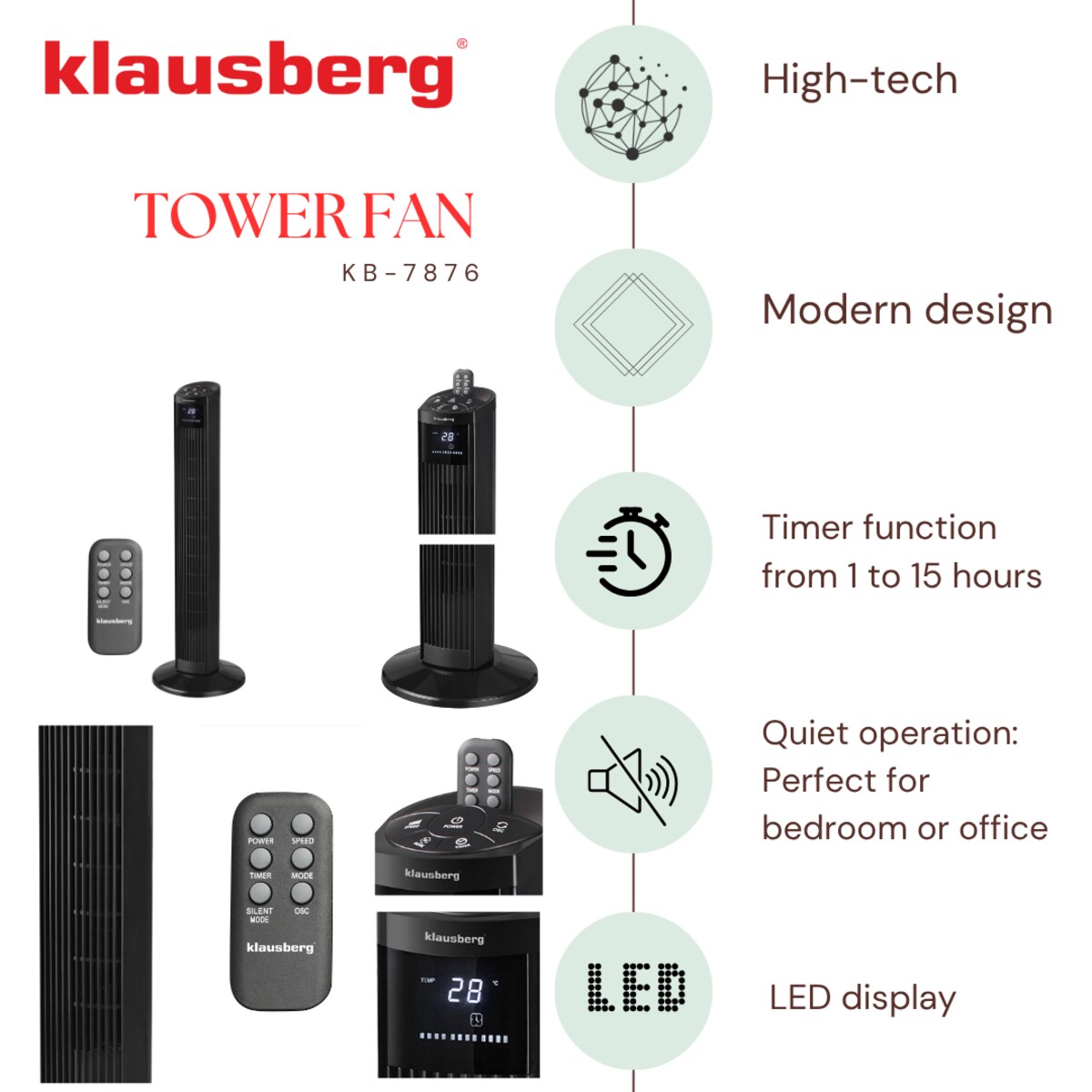 Wentylator kolumnowy podłogowy z pilotem 55W KLAUSBERG