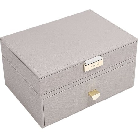 Szkatułka na biżuterię Stackers Classic podwójna jasnobeżowa z szufladą