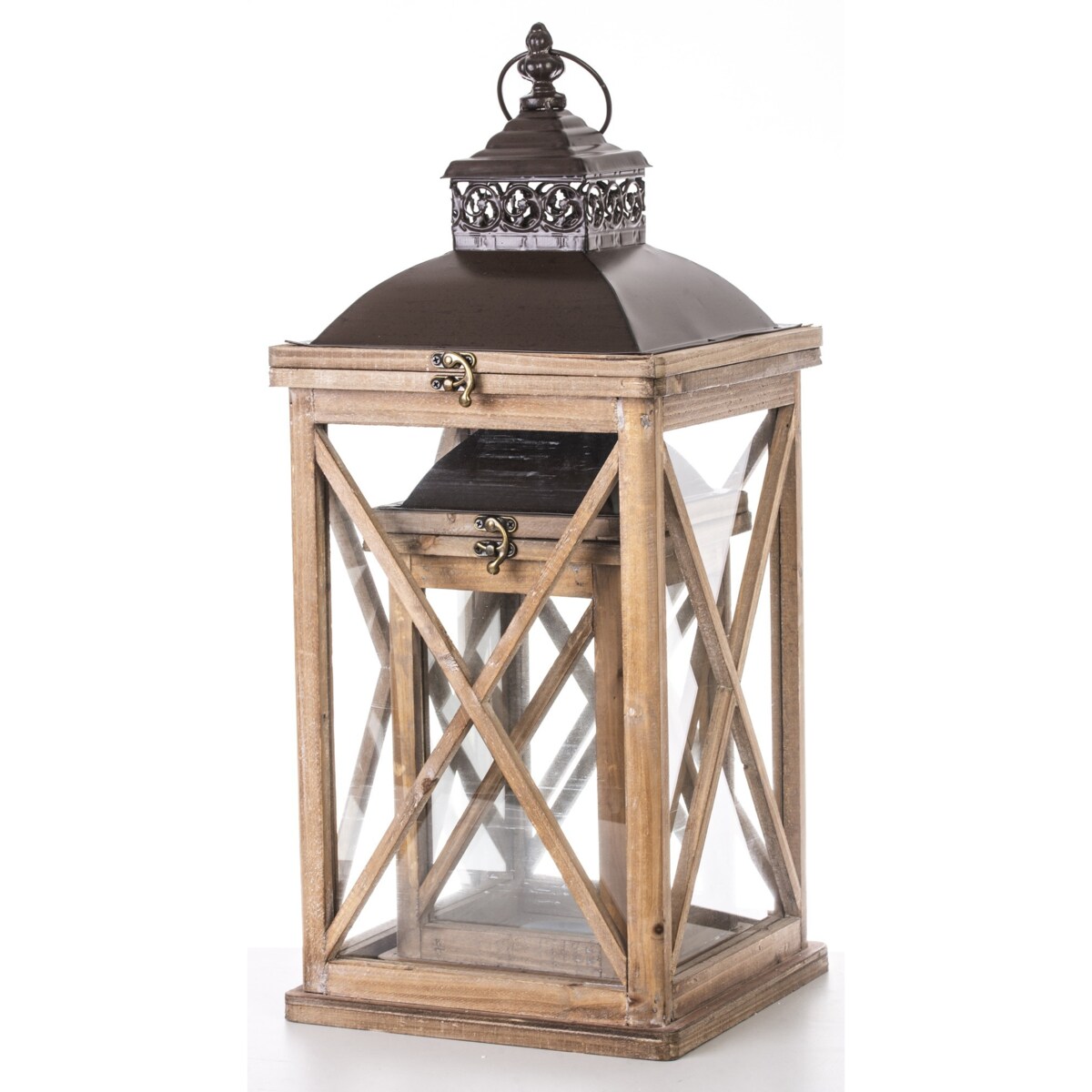 Lampion drewniany 2 szt. postarzany jasnobrązowy