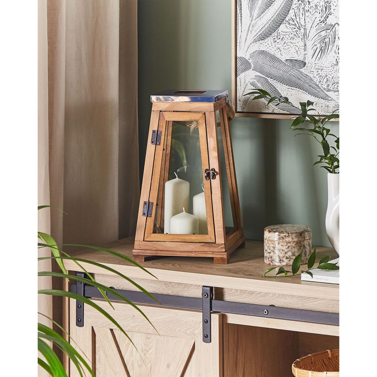 Lampion drewniany 39 cm brązowy PULAU