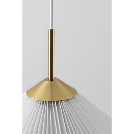 Lampa wisząca ze złotego metalu i tkaniny, biała Plisse Ø57,5 cm