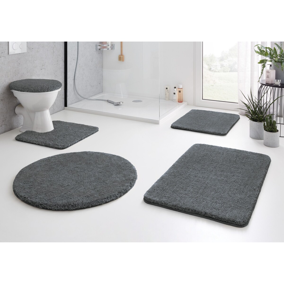 KLEINE WOLKE Relax Dywanik łazienkowy okrągły szary 80 cm wysokie runo 30mm