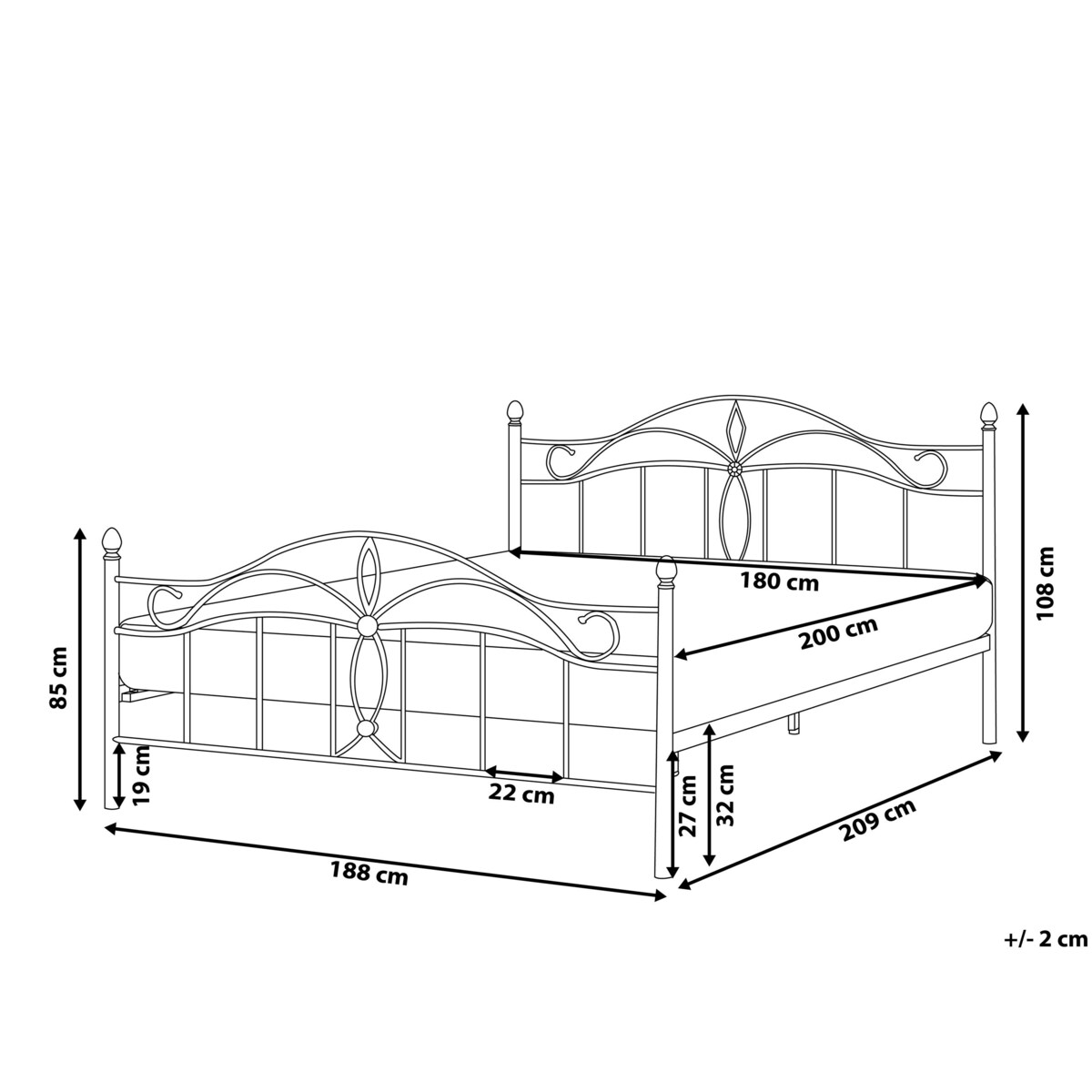 Łóżko metalowe 180 x 200 cm białe ANTLIA