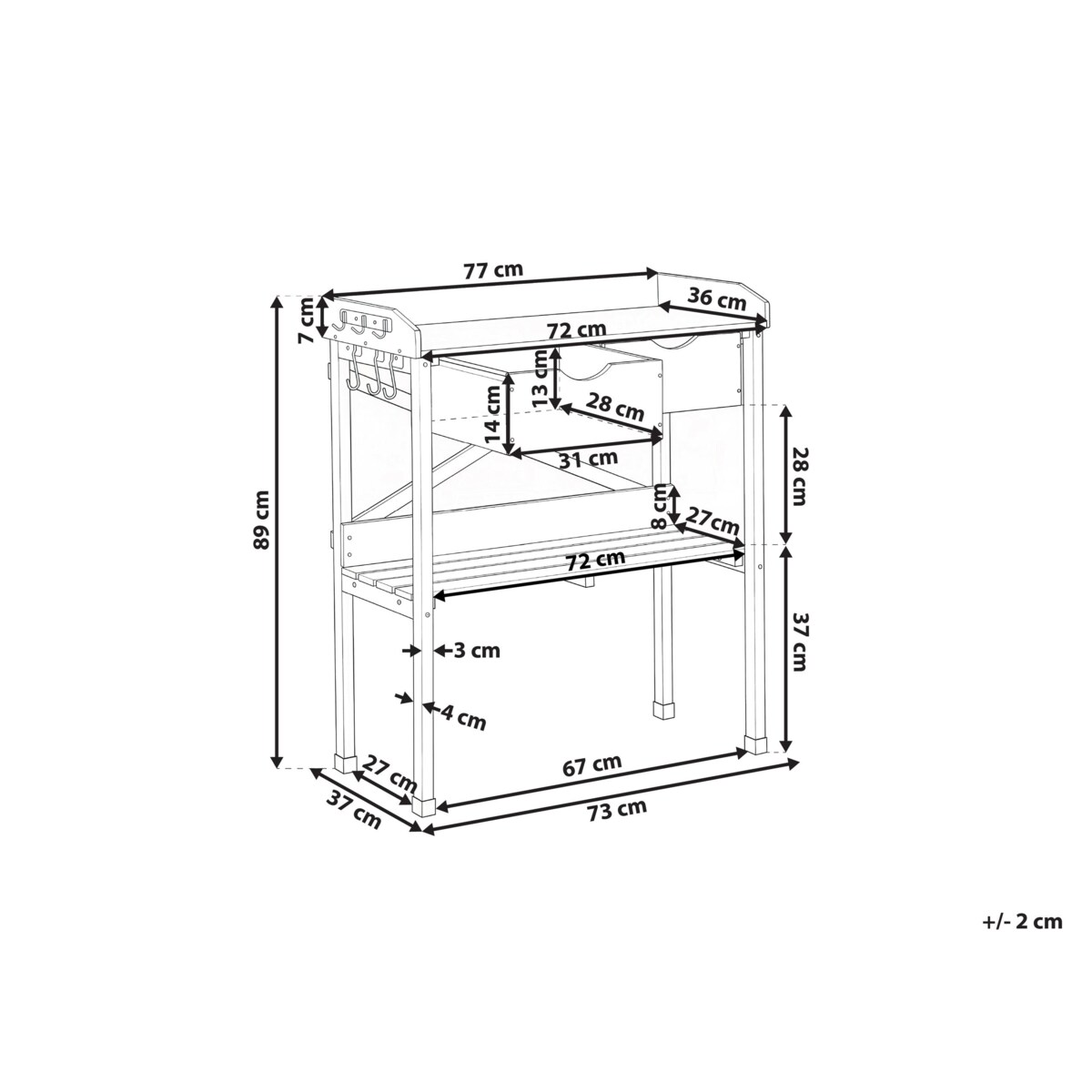 Stół ogrodniczy RAVANUSA Drewno jodłowe 77 cm 37 cm Jasnobrązowy