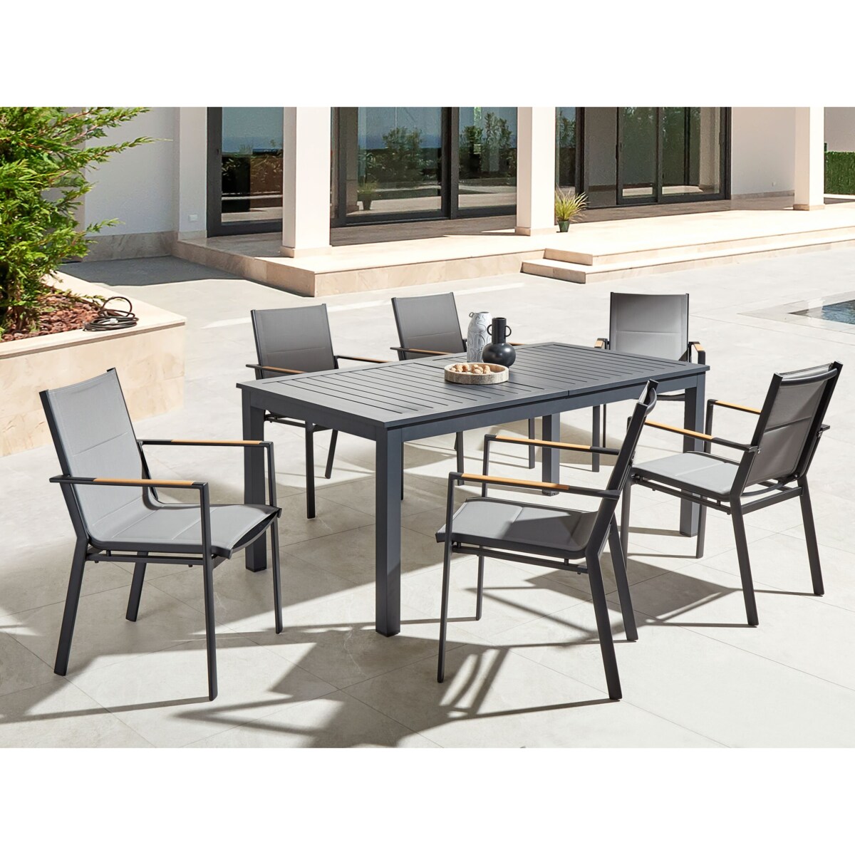 Stół ogrodowy 180/240 x 90 cm Plastik Ciemnoszary SKALOMA