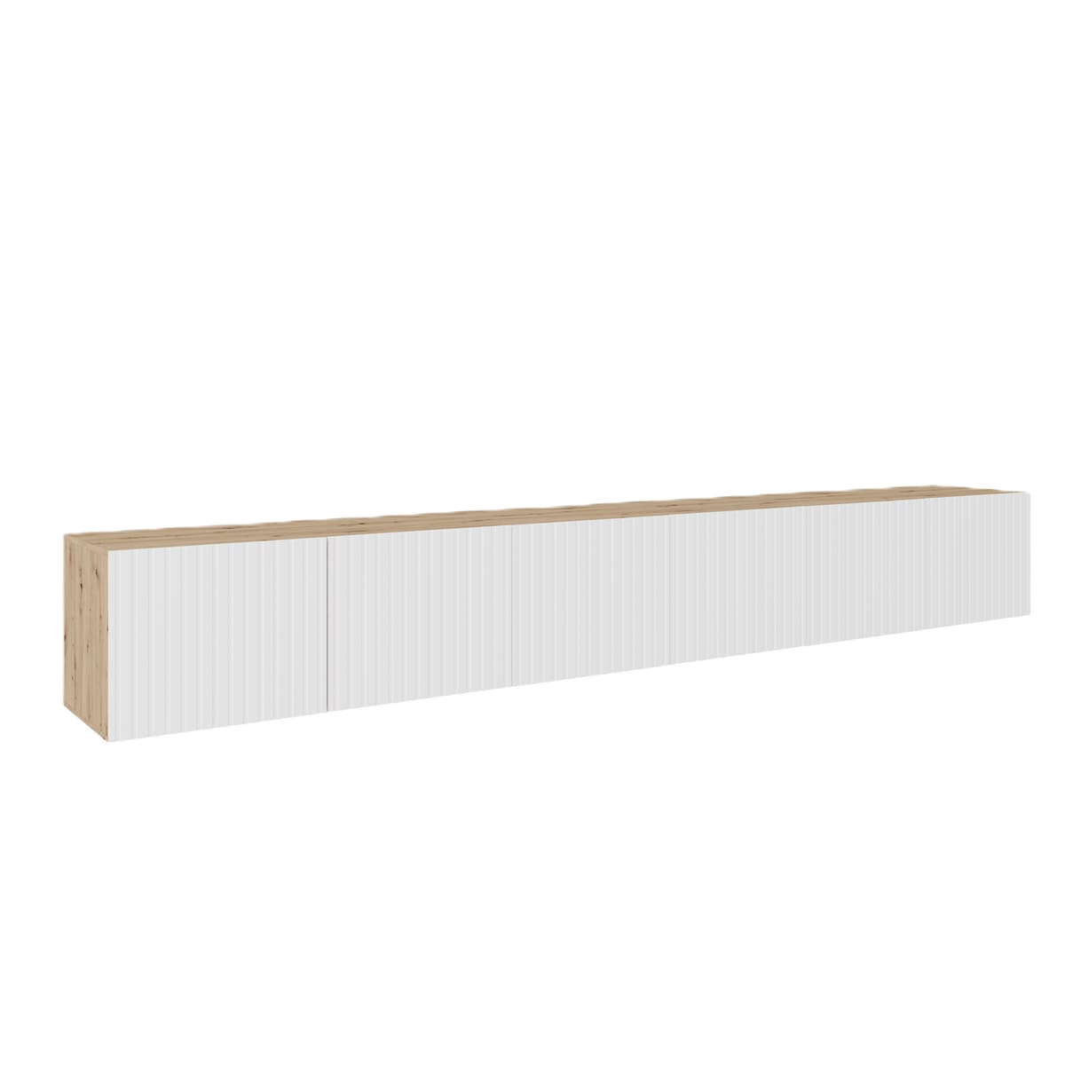 Szafka RTV NOELI 300 cm zamknięta do salonu, ryflowana- artisan+biały