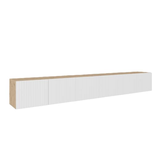 Szafka RTV NOELI 300 cm zamknięta do salonu, ryflowana- artisan+biały