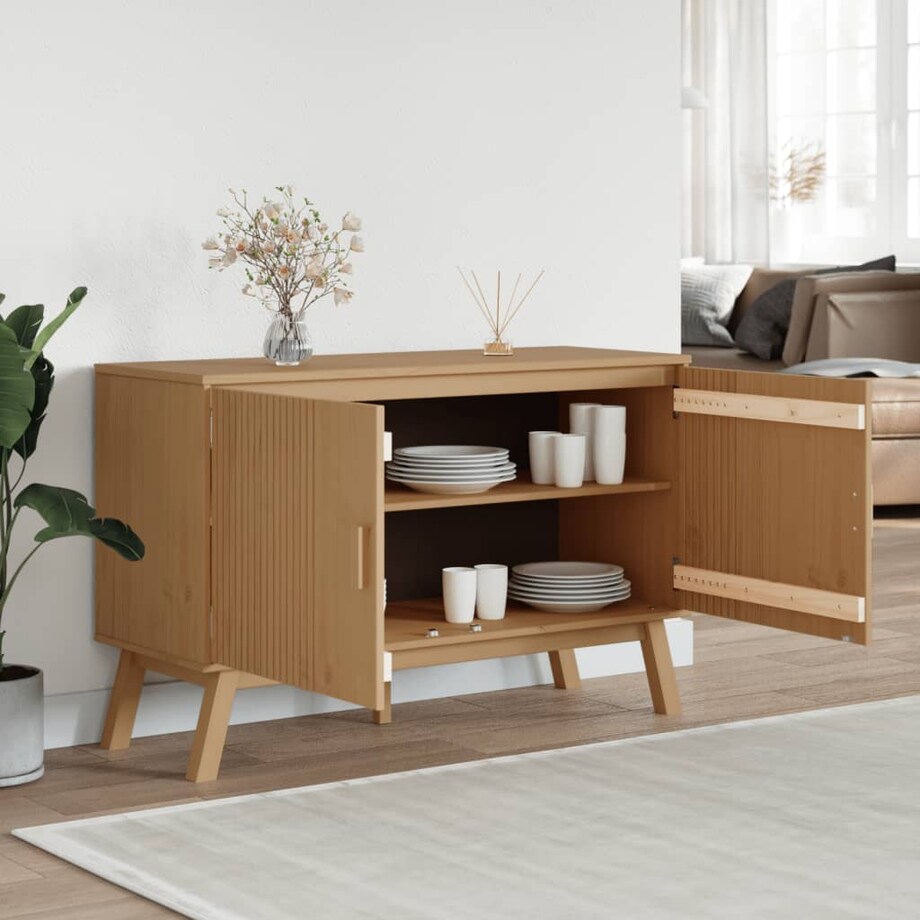 vidaXL Komoda OLDEN, brązowa, 114x43x73,5 cm, lite drewno sosnowe