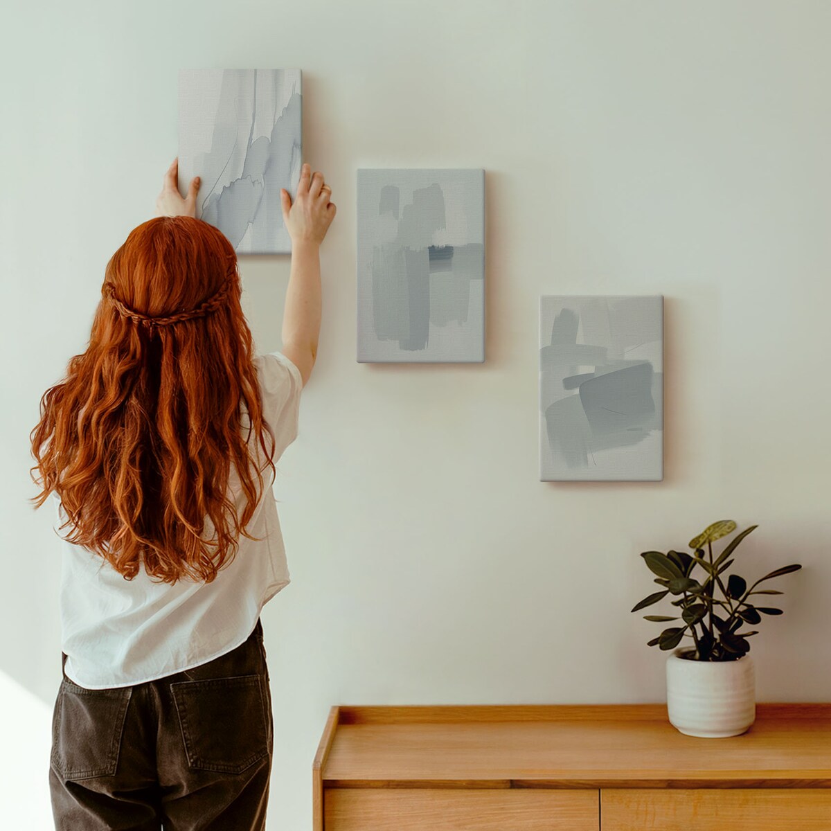 Zestaw 3 małych obrazów na płótnie - Abstrakcyjne akwarelowe sztuki - niebieski