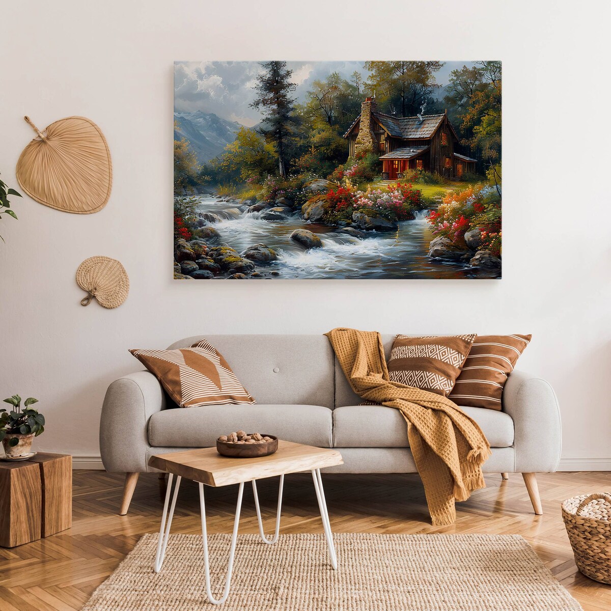 Obraz Do Salonu Jadalni Górska Chata Góry Kwiaty Krajobraz Natura 70x50cm