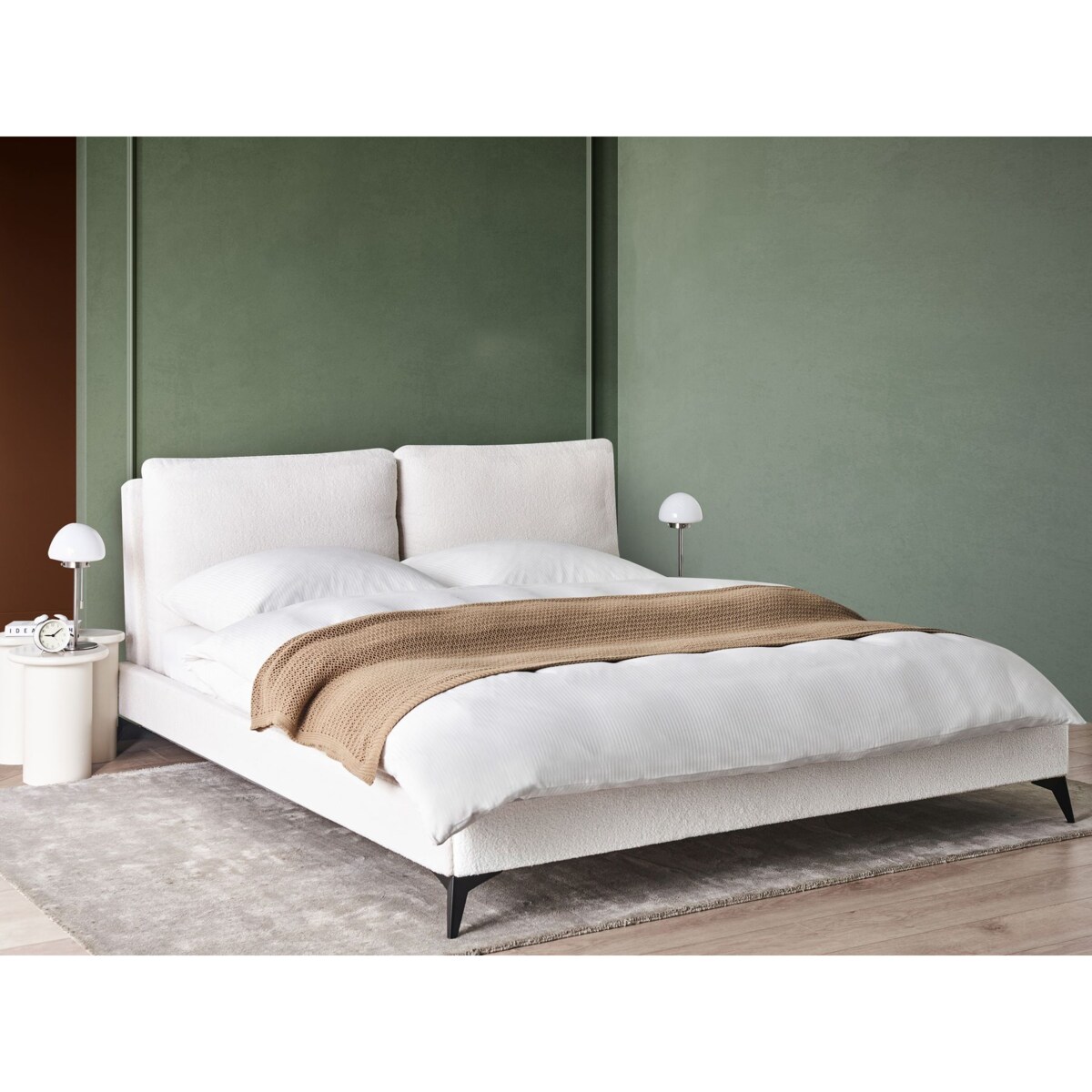 Łóżko Boucle MELLE 180 x 200 cm Złamana biel