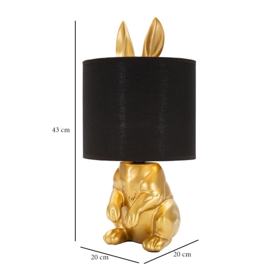 Lampa stołowa Rabbit, kolor złoty i czarny, żywica syntetyczna i żelazo, 20 x 20 x 43 cm, 1 x E27, max. 40 W, motyw: królik, Mauro Ferretti