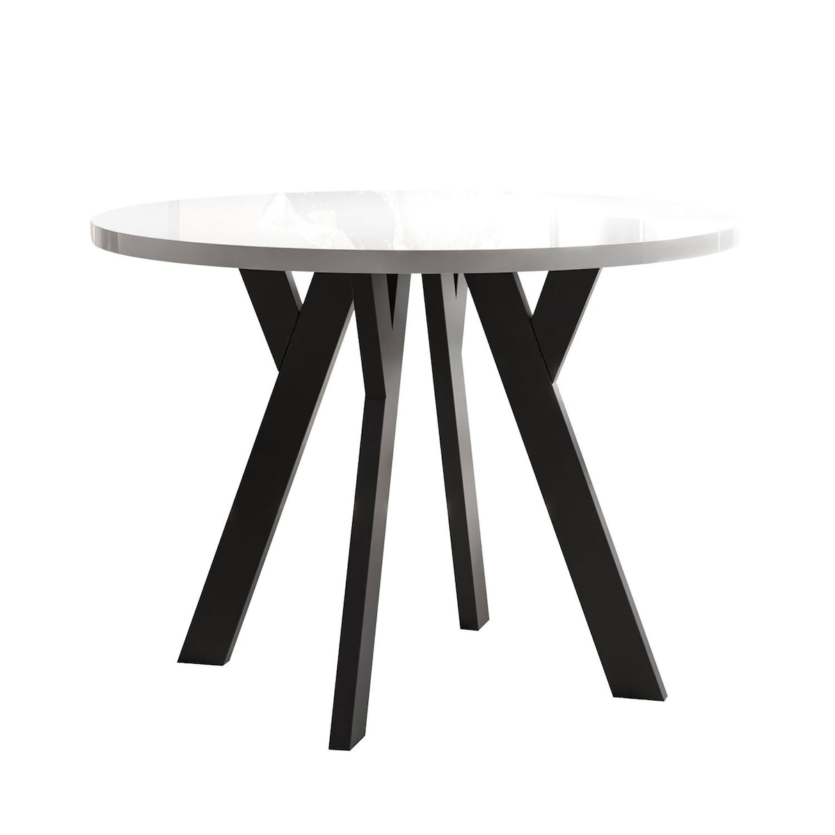 Okrągły stół rozkładany VOLTA GLOSS, nogi czarne, blat biały