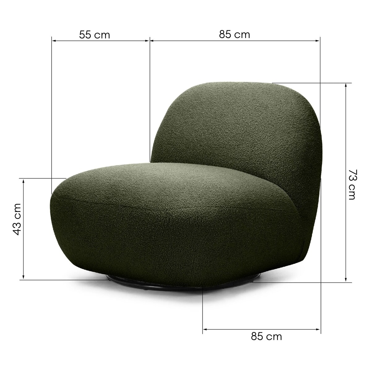 Fotel obrotowy 73x85x85 cm TENNO-3 bouclé ciemnozielony