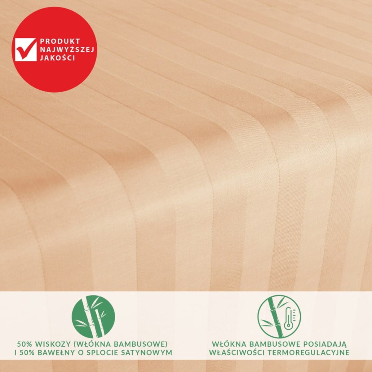 Prześcieradło bambusowe satyna bawełniana 220x260 Bamboo paski, beżowe
