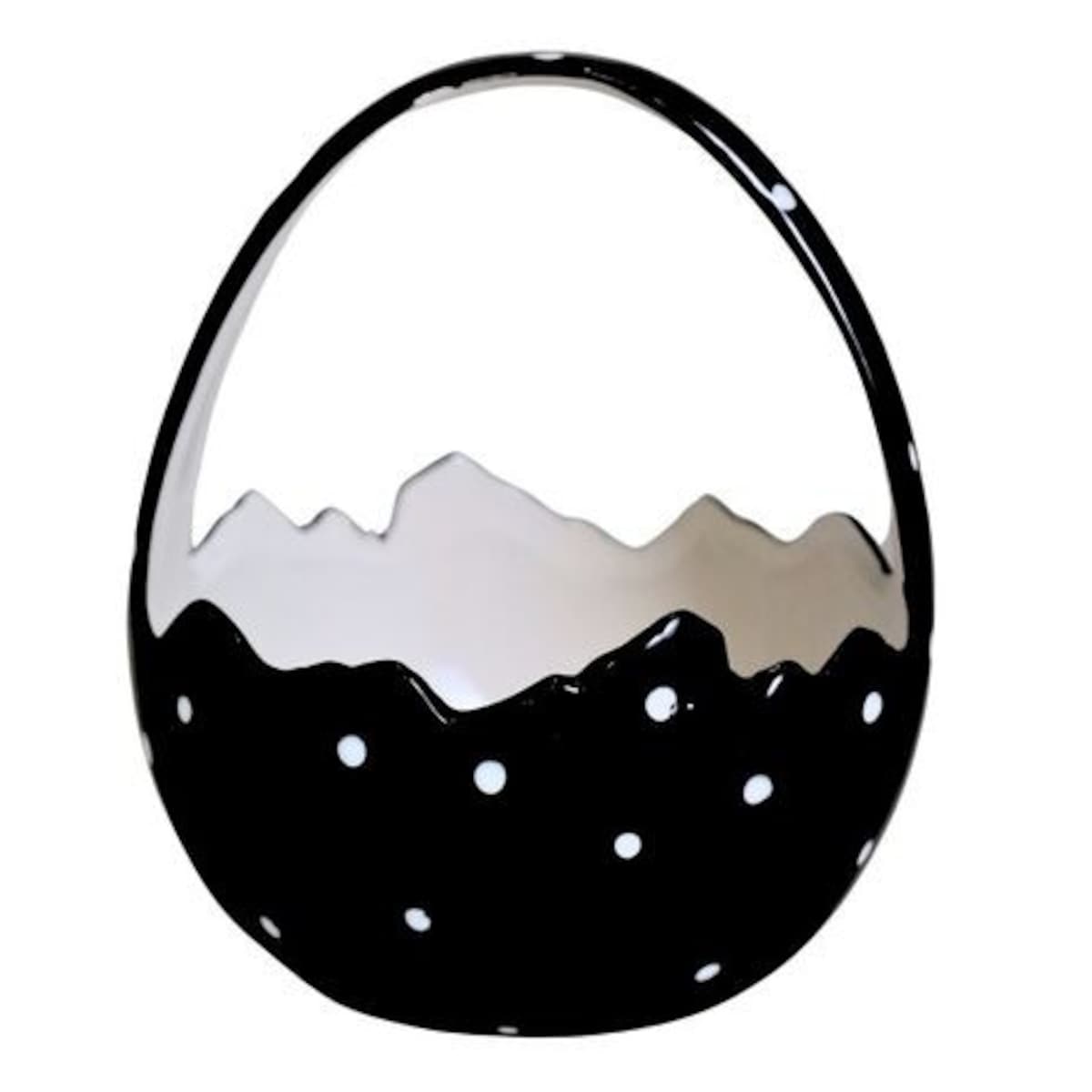 Dekoracja - ceramiczny koszyk na jajka 18x15x15 cm czarny w białe kropki