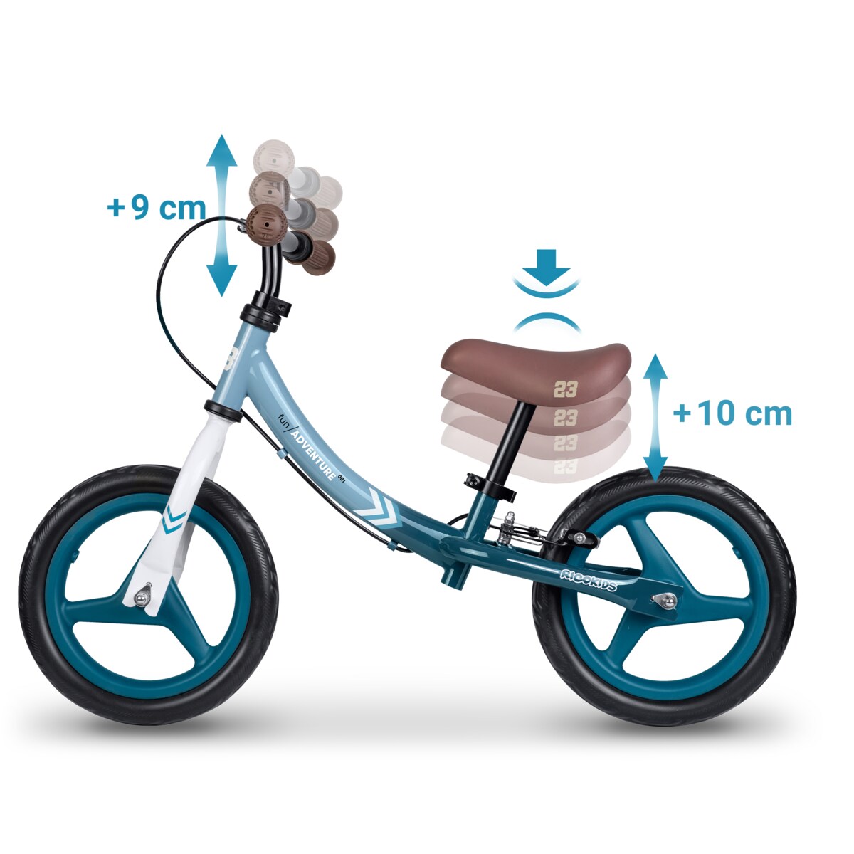 Rowerek biegowy dla dzieci rower dziecięcy lekki Fun Adventure Ricokids niebiesko-biały