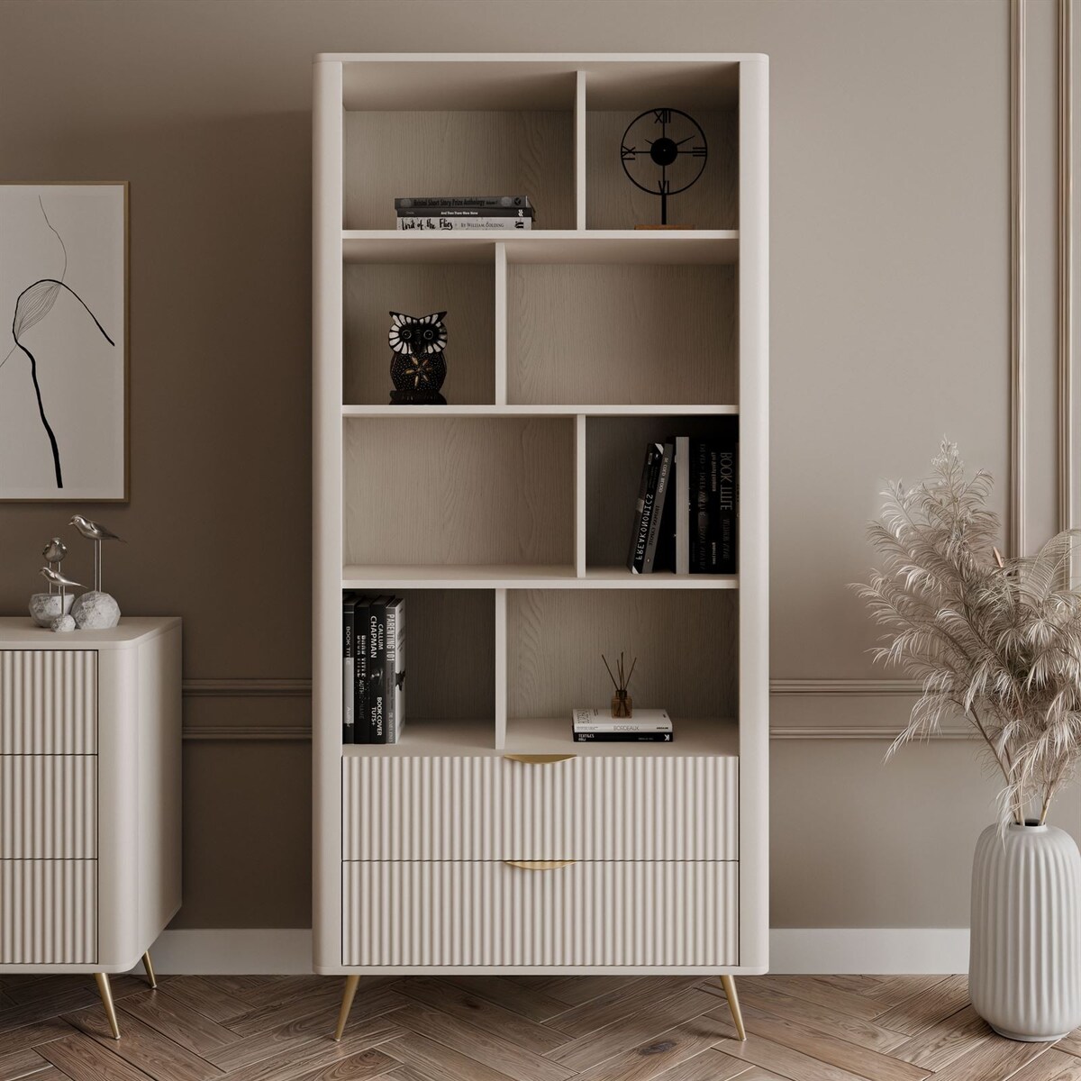 Regał SCARLETT z szufladami beżowy