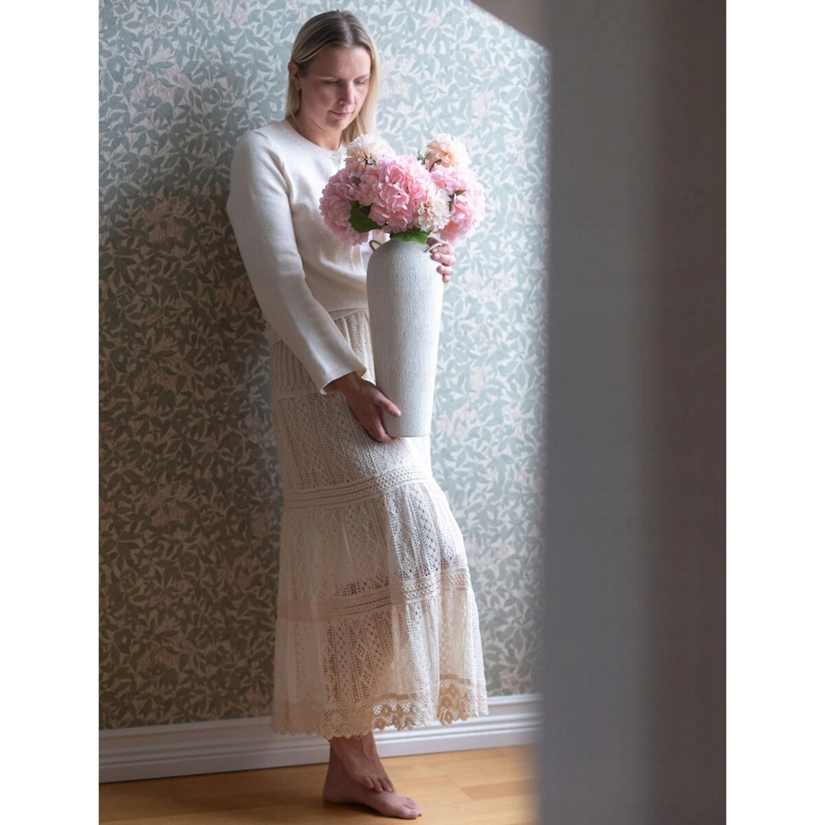 WAZON WYSOKI BIAŁY 40cm NA KWIATY BUKIET TULIPANY DO SALONU DOMU LOFT DUŻY