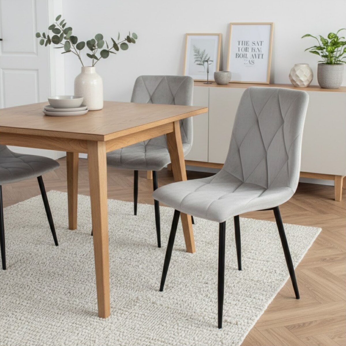 Krzesło tapicerowane szare do jadalni salonu pikowane wygodne nowoczesne