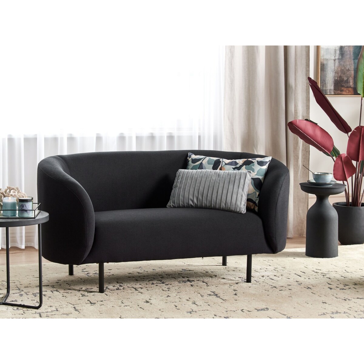 Sofa dwuosobowa tapicerowana czarna LOEN