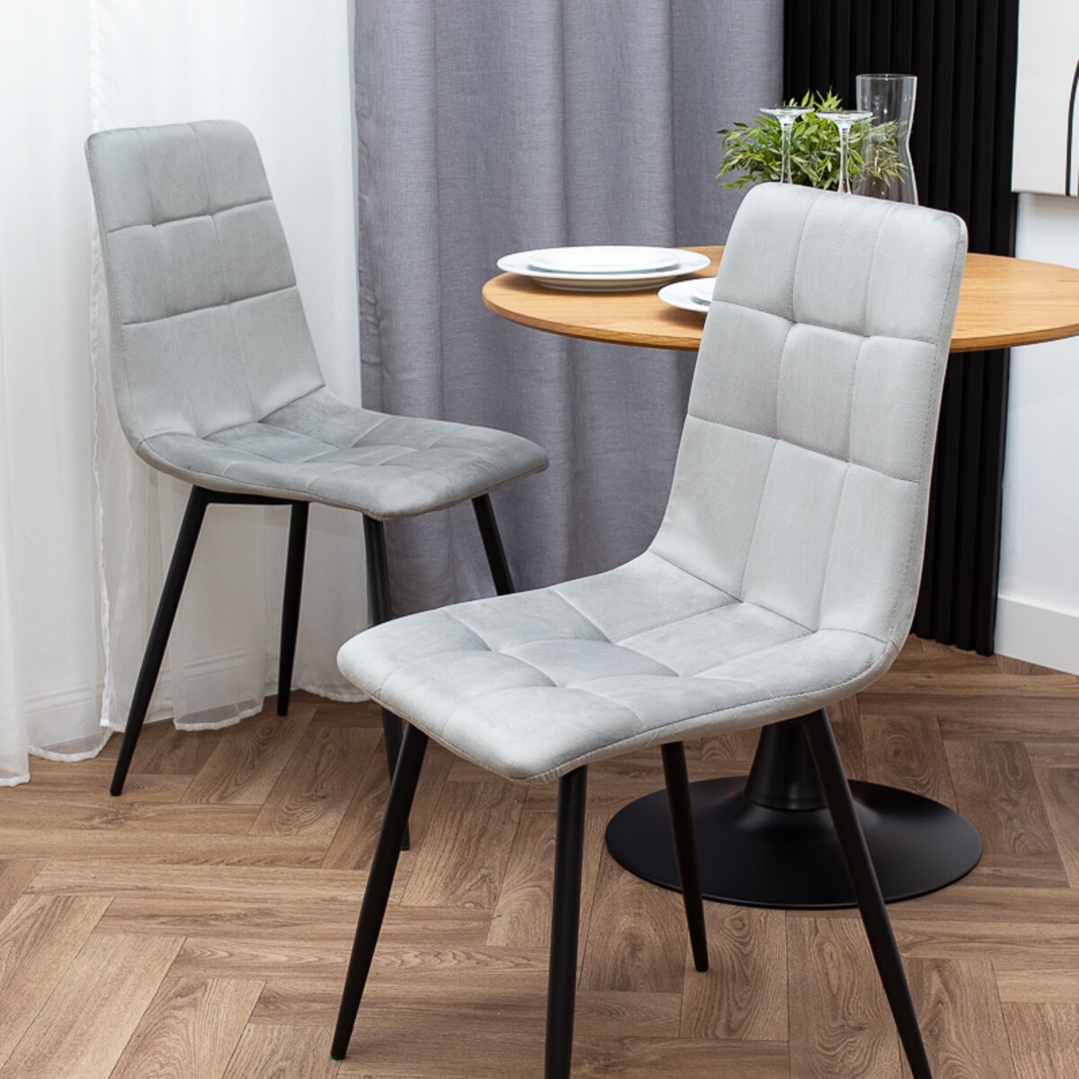 Krzesło welurowe tapicerowane nowoczesne pikowane szare