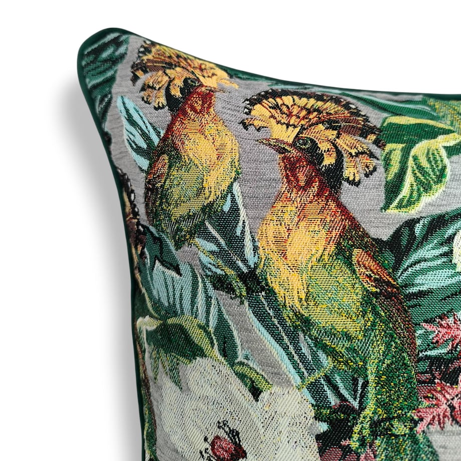 Poduszka dekoracyjna w liście i ptaki 45x45 - Echo Puszczy - polski żakard