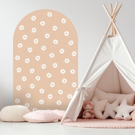 Naklejka na ścianę łuk beżowy - stokrotki XXL