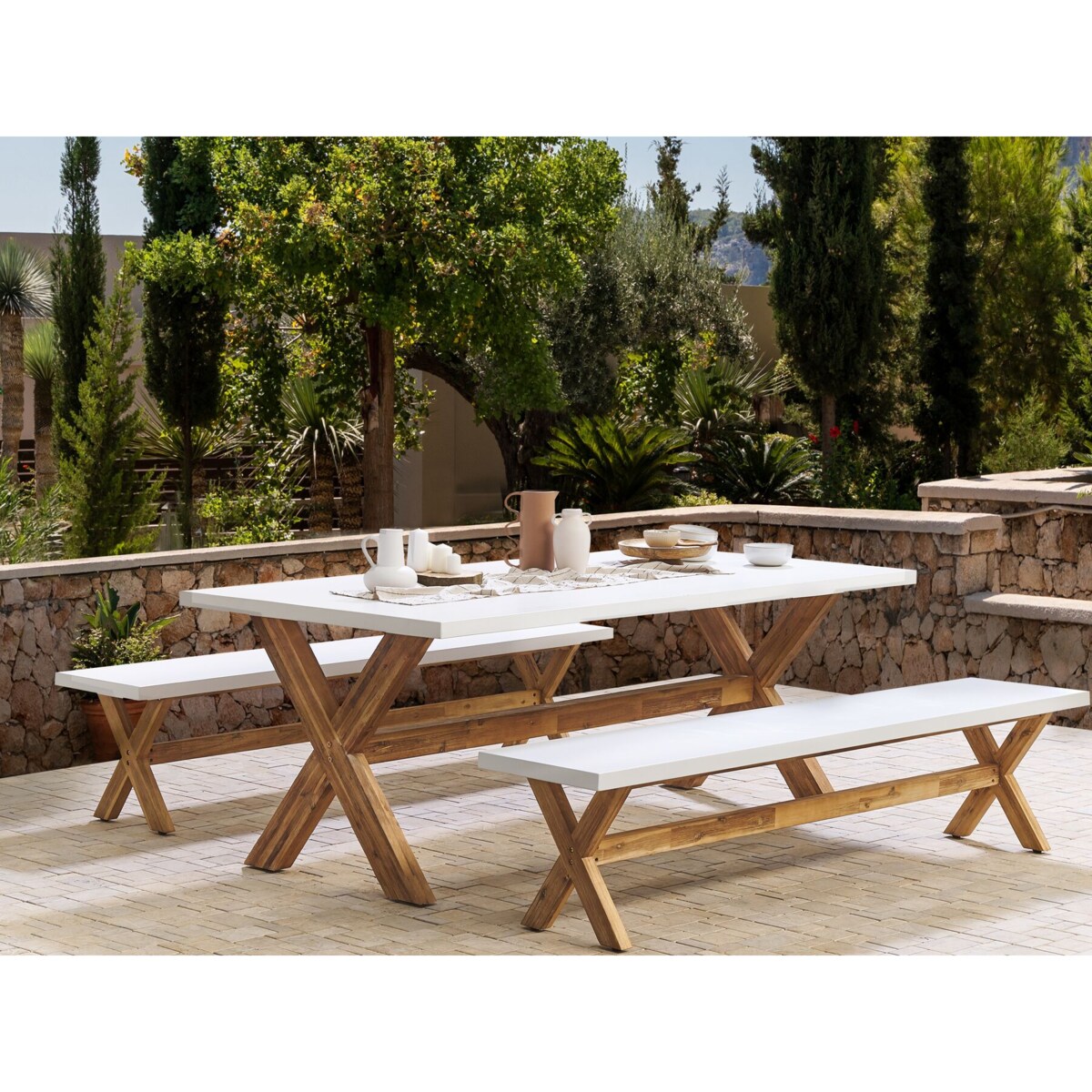 Ławka ogrodowa 200 cm betonowa biała OLBIA