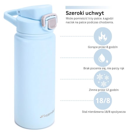 Kubek termiczny z blokadą i ustnikiem butelka 600ml niebieski mat KAMILLE