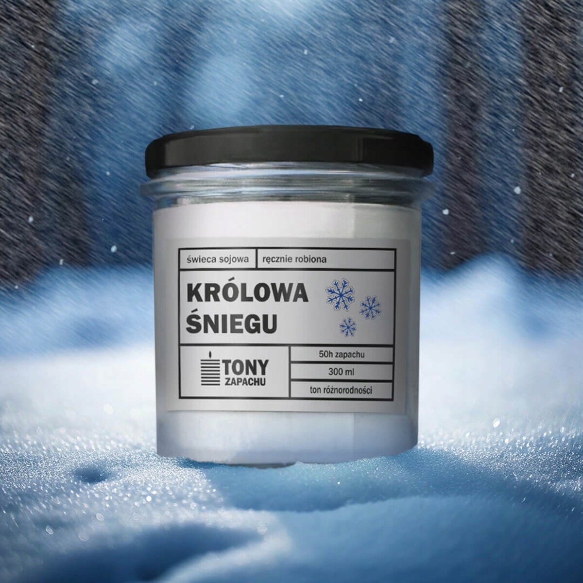 Naturalna ręcznie robiona świeca sojowa zapachowa w szkle KRÓLOWA ŚNIEGU 50h palenia 300ml - prezent upominek dla kobiety mamy dziewczyny żony babci niej
