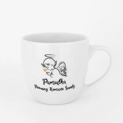 Kubek 300 ml - Pamiątka Pierwszej Komunii Świętej + Aniołek + Złote Serduszko