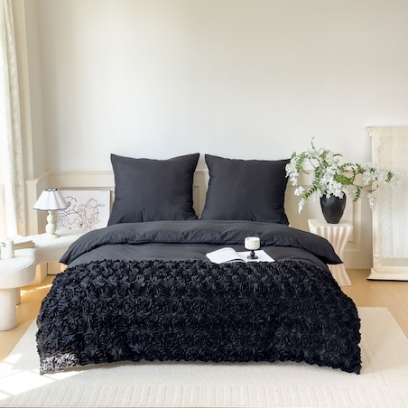 komplet pościeli "bella rosa" z aplikacją 3d róże mikrofibra 160x200 | czarny