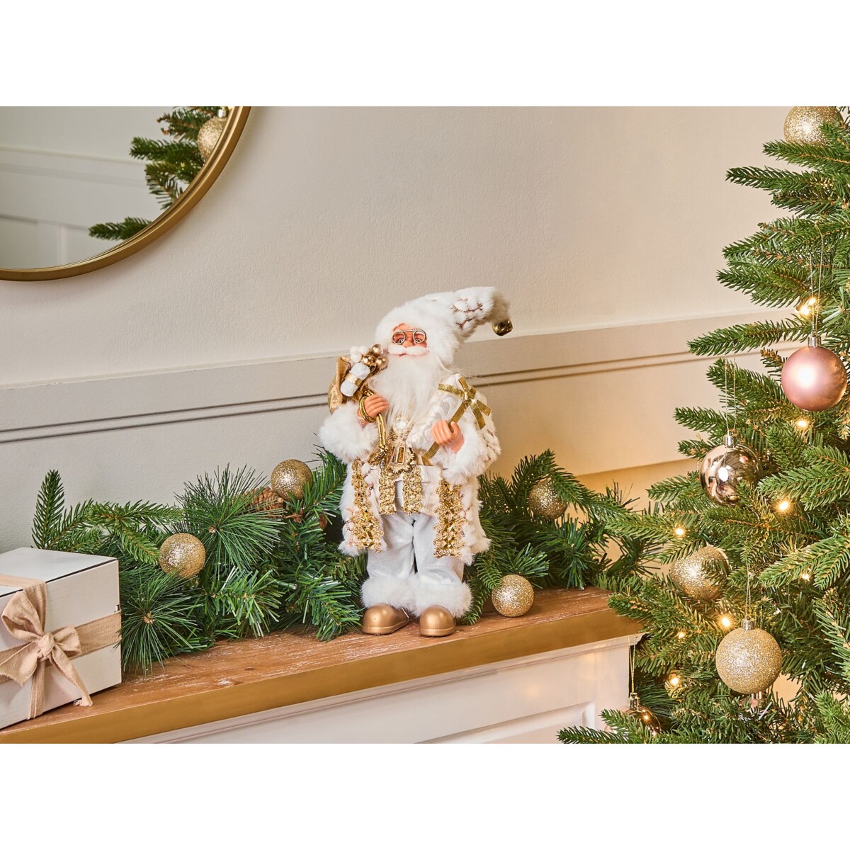 Dekoracja świąteczna STRAUMSFJORDEN Mikołaj 40 cm Biały/ złoty