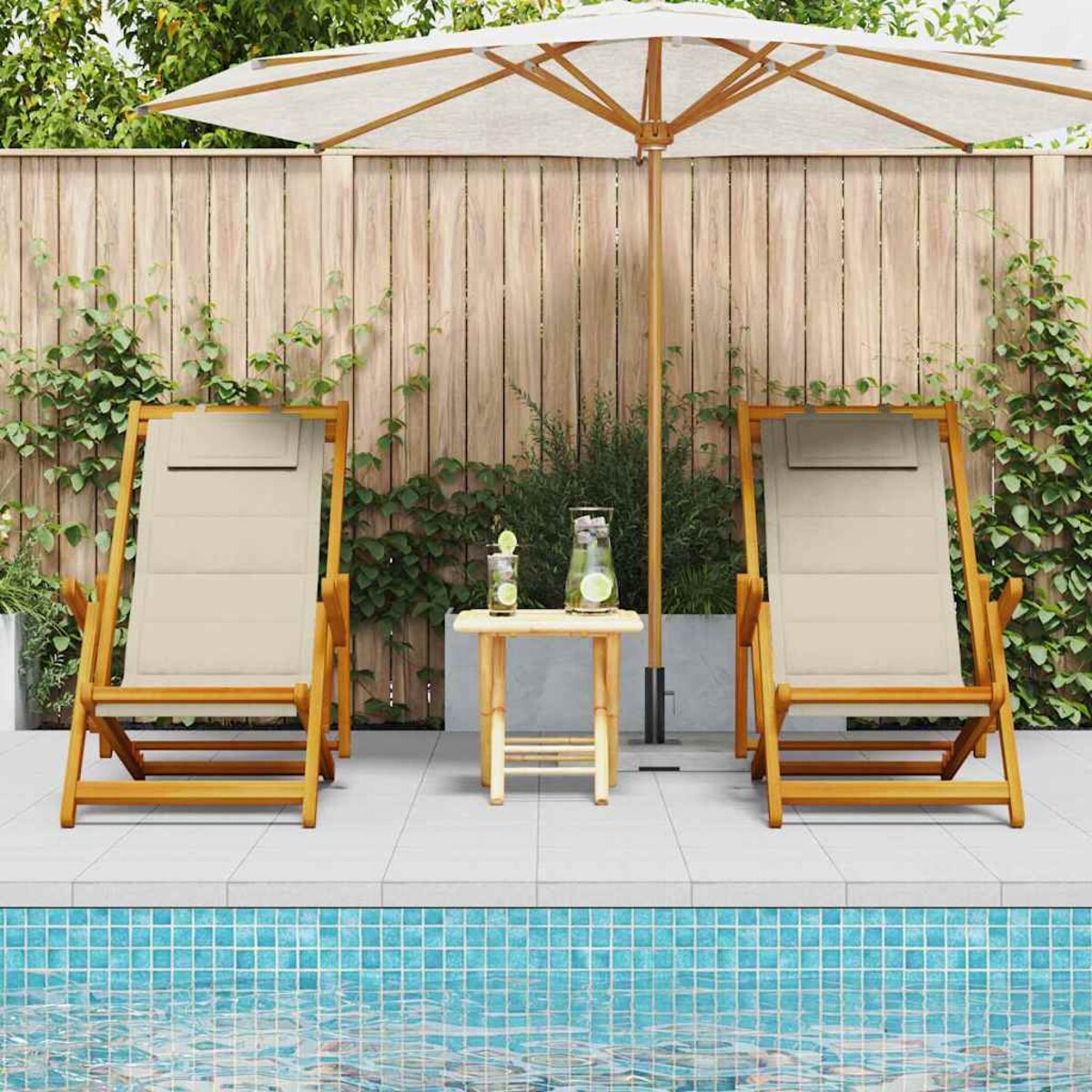 vidaXL Krzesło plażowe z poduszką 2 pcs Brązowy 61.5 x 123 x 82cm