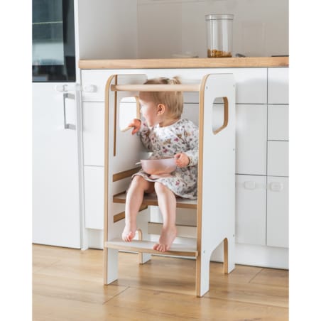KITCHEN HELPER Super Safe Stabilny Montessori Pomocnik Kuchenny Dla Dzieci Zabudowany Biały Obubu