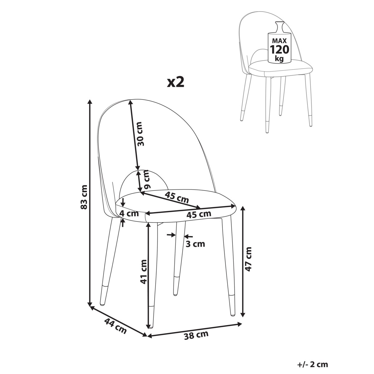 Zestaw 2 krzeseł do jadalni MAGALIA Welur Szary