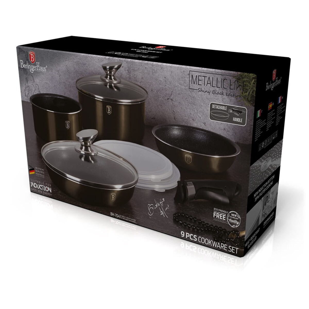 Komplet garnków 9 elementów click & cook BERLINGER HAUS Shiny Black