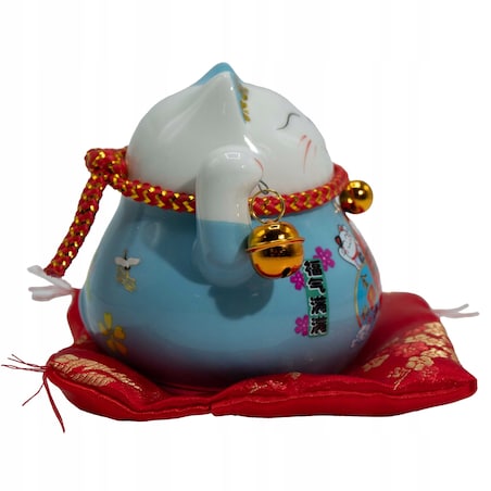 Ceramiczny Kot Szczęścia Machający Łapką Niebieski talizman bogactwo moce