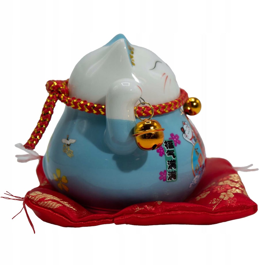 Ceramiczny Kot Szczęścia Machający Łapką Niebieski talizman bogactwo moce